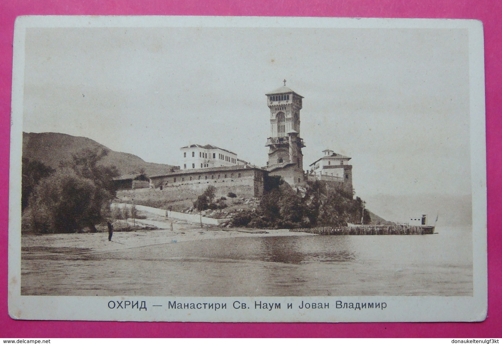 VILLE DE OHRID LAKE. TRAVELLED POSTCARD, MONASTERY SAINT NAUM AND JOVAN VLADIMIR. WITH STAMPS - Macédoine Du Nord