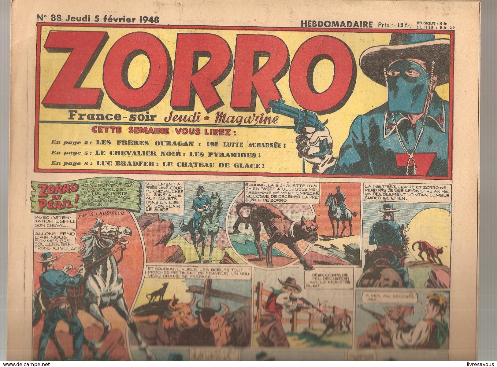 Zorro Hebdomadaire N°88 Du 5 Février 1948 Zorro En Péril! - Zorro