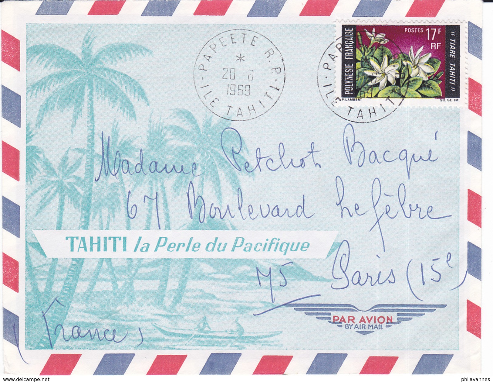 Polynésie Française, Lettre De Papeete De 1969, N° 65 ( Poly17/011) - Lettres & Documents