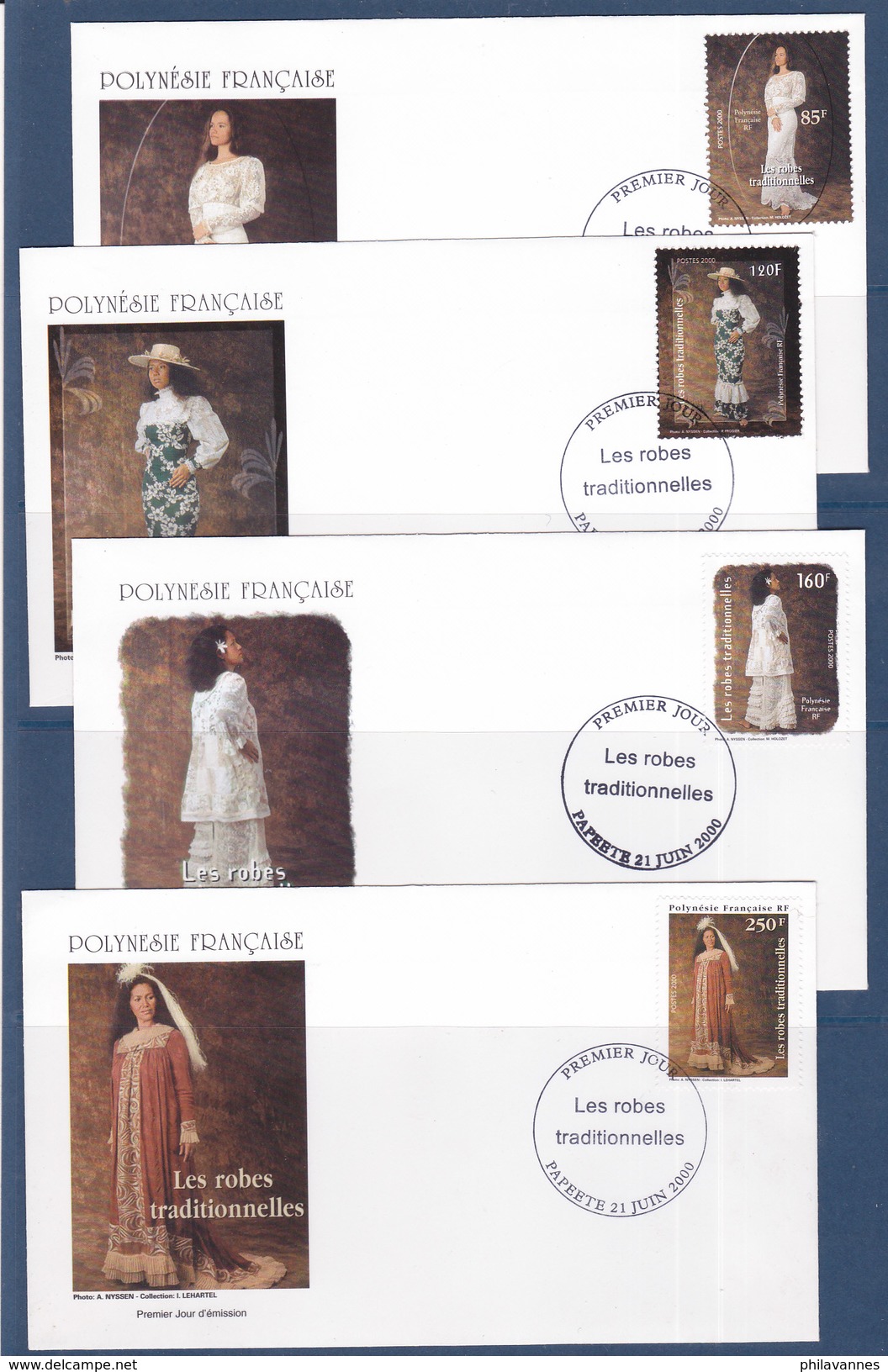 Polynésie Française, Lots De 4 Enveloppes + 1 Carte De Papeete De 2000,robes Traditionnelles N° 619/622 ( Poly17/017) - FDC