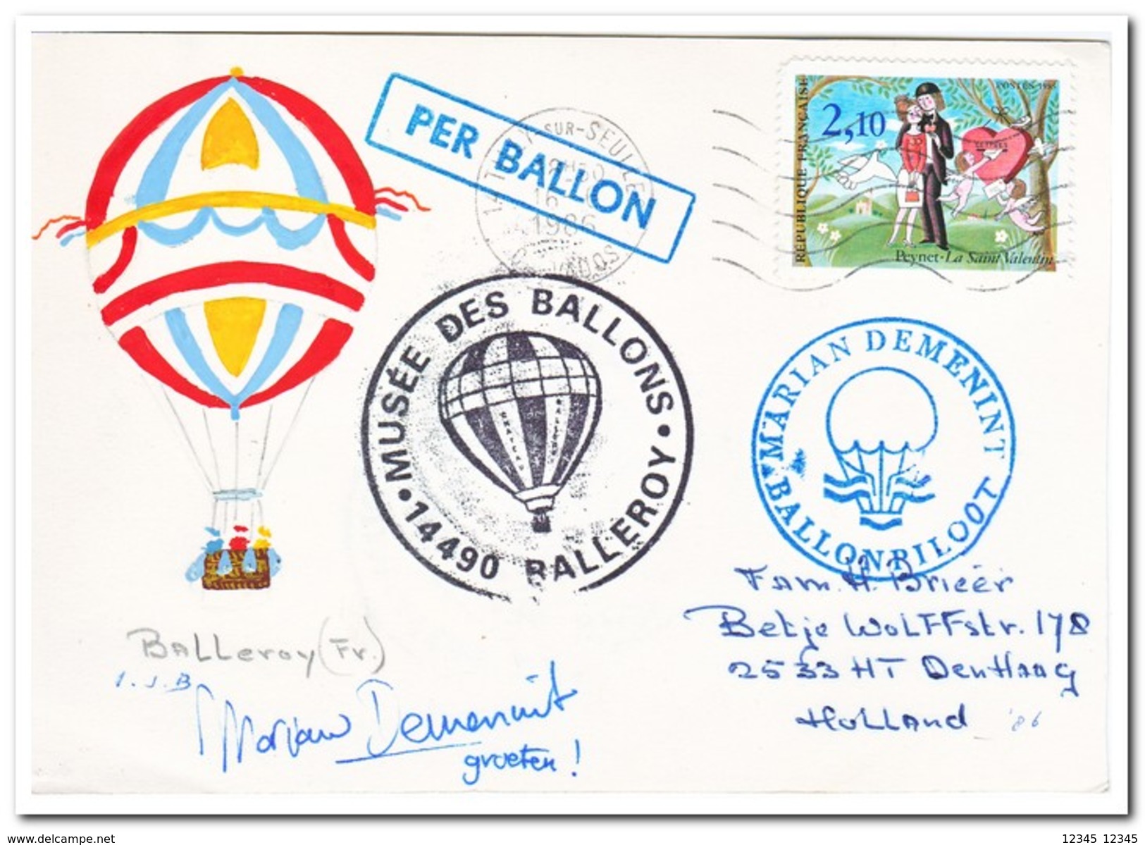 Balleroy ( Fr. )  16-6-1986, Ballonpiloot Marian Demenint With Signature, Handtekening - Luchtballons