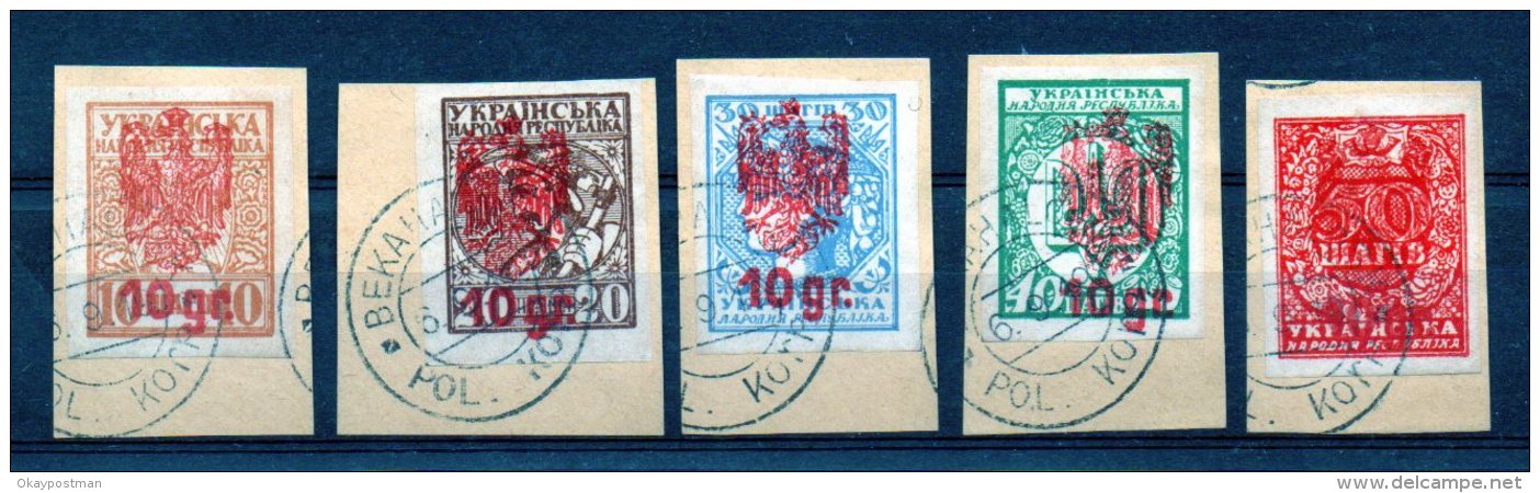 (480L) UKRAINE : POLISH OCCUPATION - COMPLETE SET ON PAPER FRAGMENT VFU 1918-1920 - Ukraine