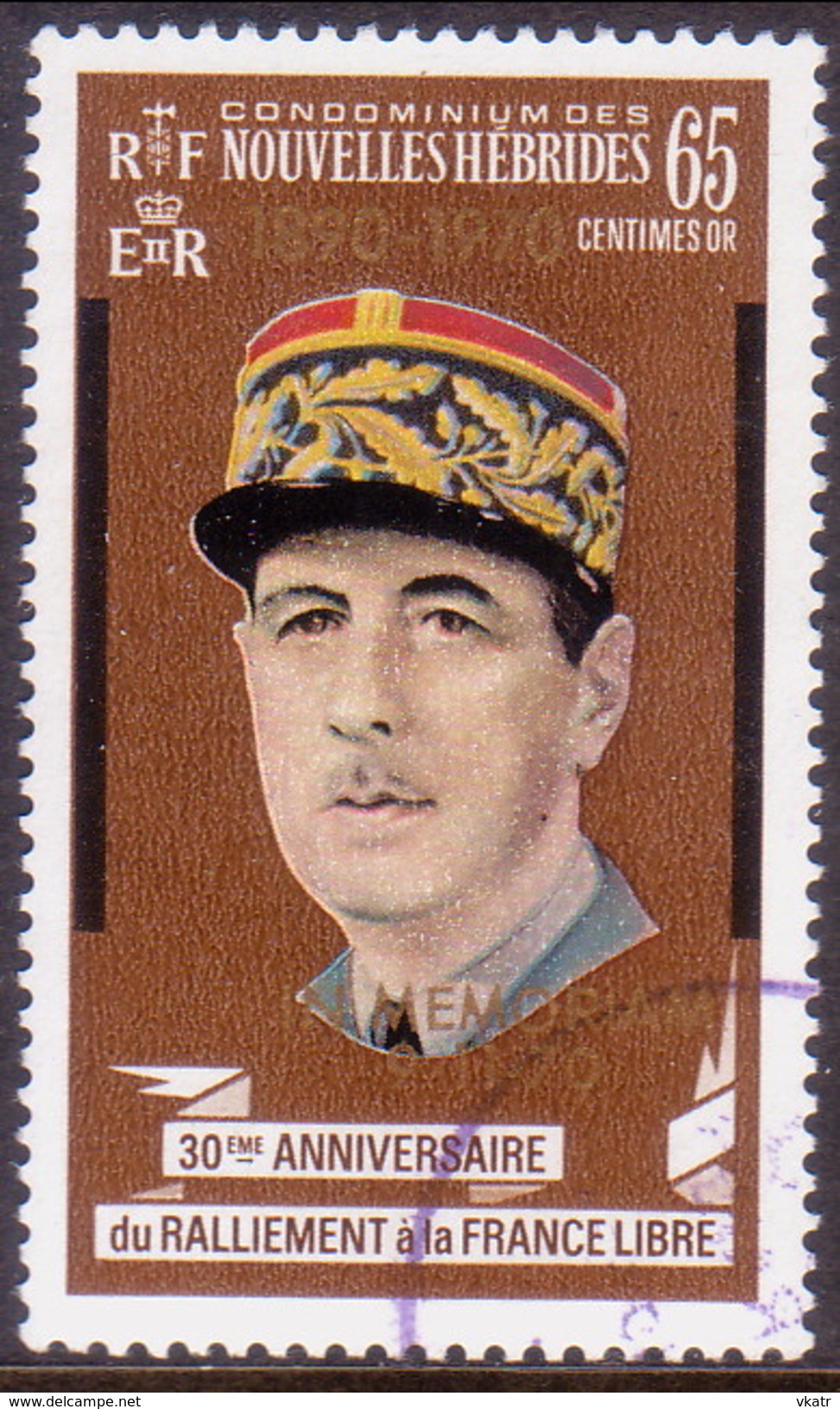 NEW HEBRIDES(French Inscr.) 1971 SG F162 65c Used Death Of General De Gaulle - Used Stamps