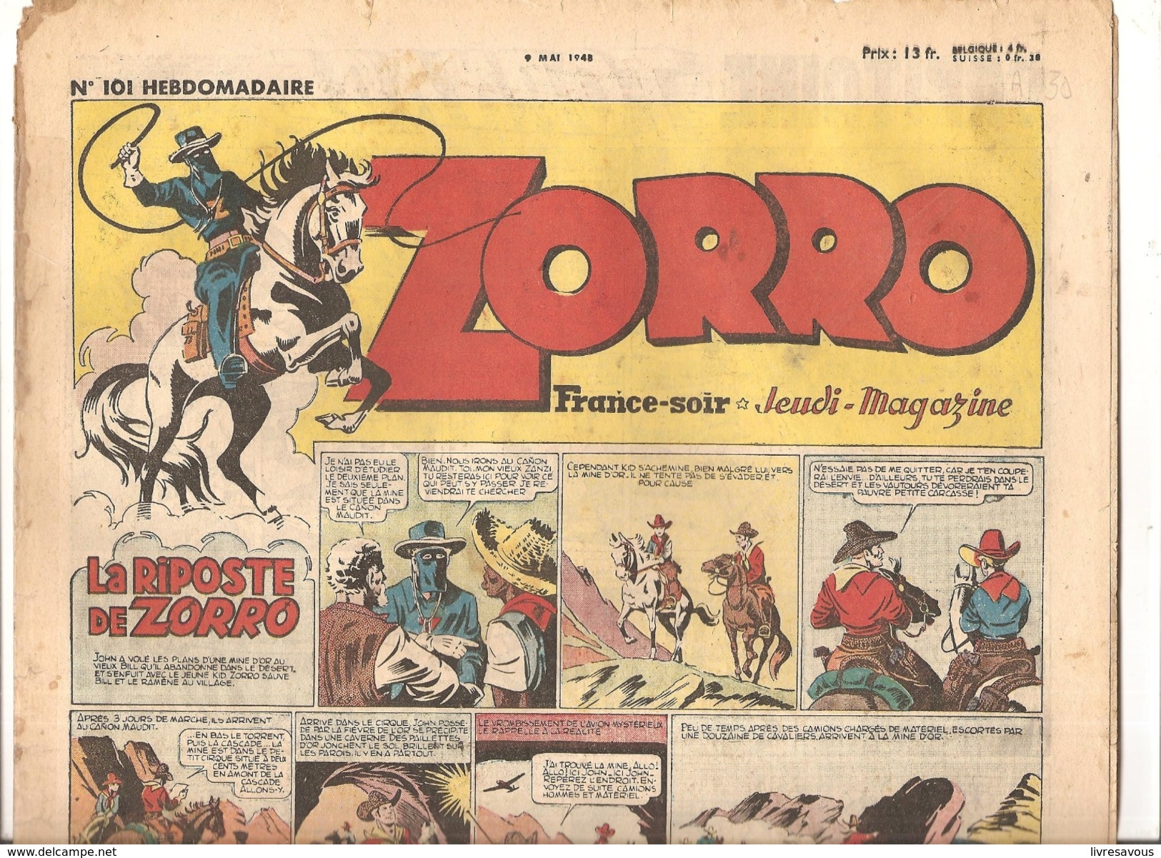 Zorro Hebdomadaire N°101 Du 9 Mai 1948 La Riposte Zorro - Zorro