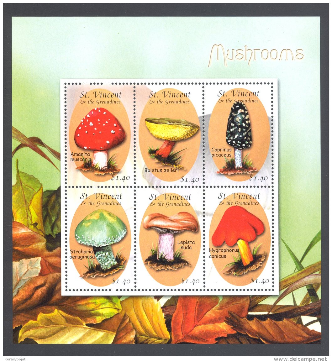 St.Vincent 2001 Mushrooms Kleinbogen (1) MNH__(FIL-7240) - St.Vincent (1979-...)