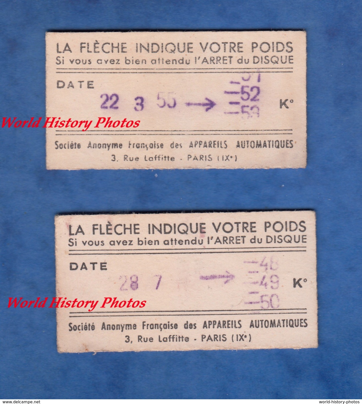 2 Tickets De Balance - 1955 - Société Anonyme Française Des Appareils Automatiques - Tickets - Vouchers