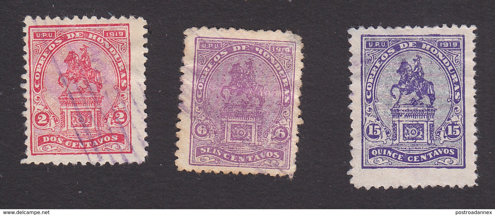 Honduras, Scott #185, 187, 190, Used, Statue Of Morazan, Issued 1919 - Honduras