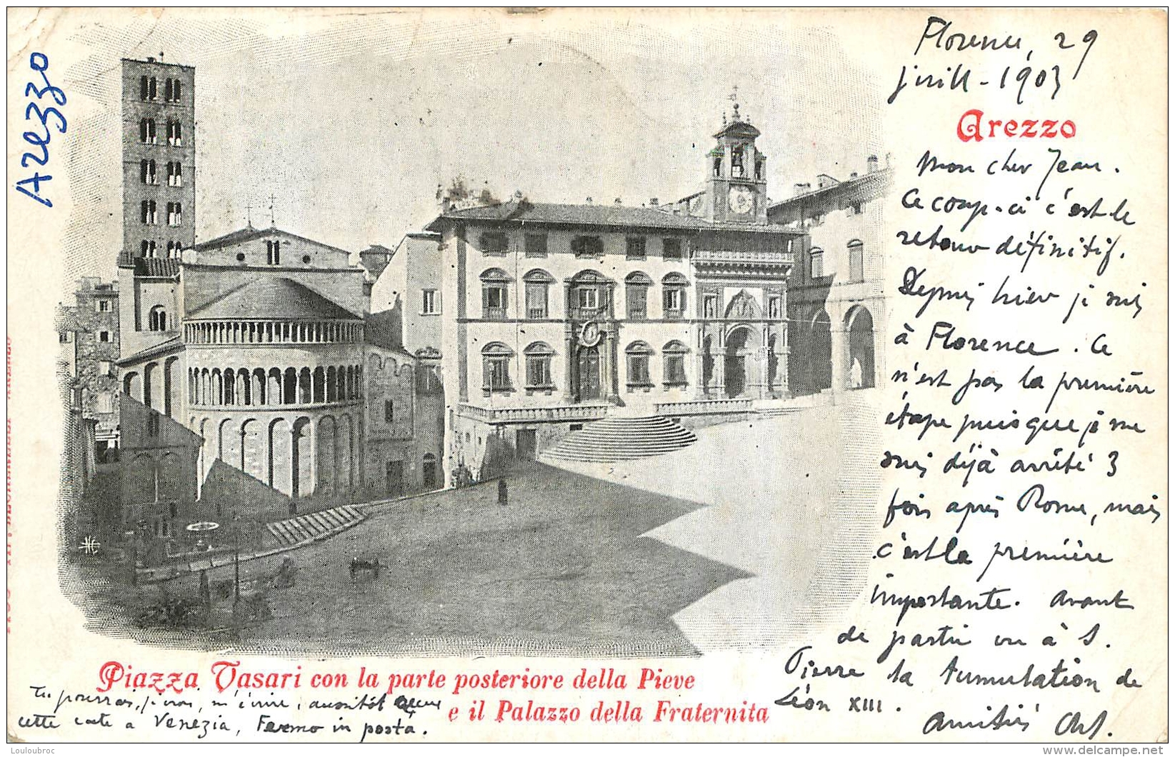 AREZZO PIAZZA VASARI CON LA PARTE POSTERIORE DELLA PIEVE - Arezzo