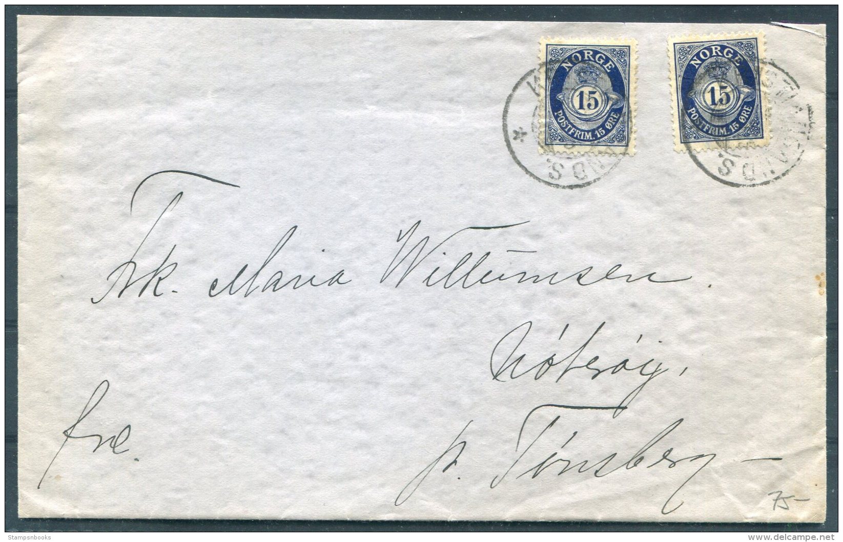 Norway 15 Ore Blue X 2 Posthorn Cover - Covers & Documents