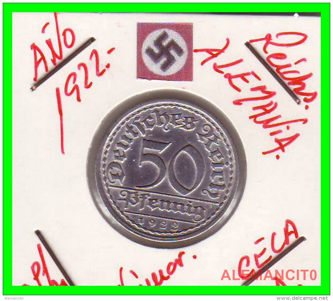 GERMANY - WEIMAR REPUBLIC - 50 PFENNIG - AÑO 1922-A  Aluminum - 50 Rentenpfennig & 50 Reichspfennig