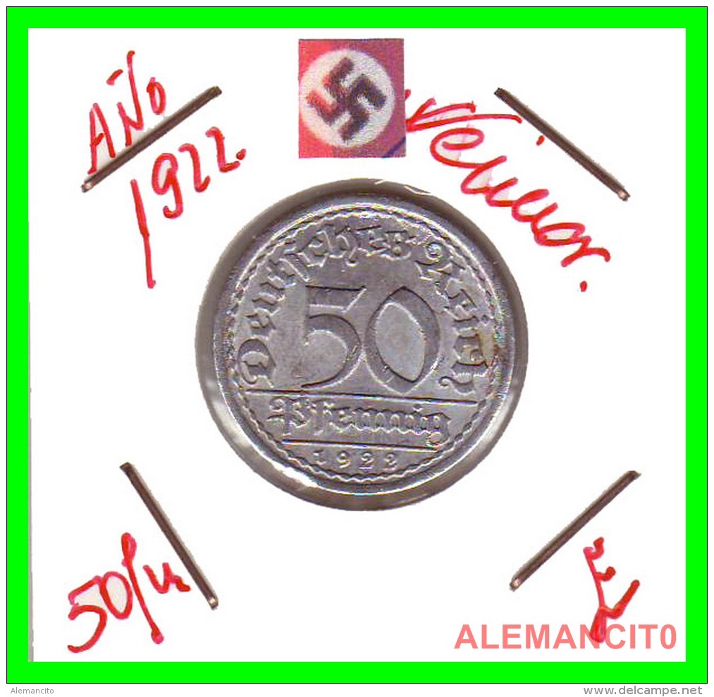 GERMANY - WEIMAR REPUBLIC - 50 PFENNIG - AÑO 1922-E  Aluminum - 50 Rentenpfennig & 50 Reichspfennig