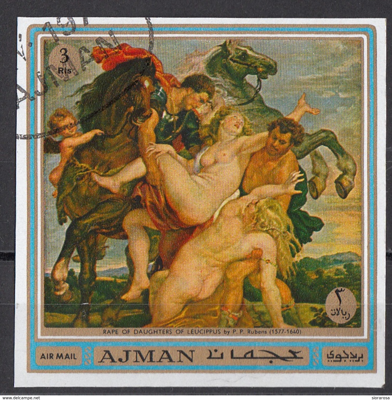 559 Ajman 1970 " Il Rapimento Delle Figlie Di Leucippo " Quadro Dipinto Da P.P. Rubens Used Paintings Tableaux Dioscuri - Mitologia