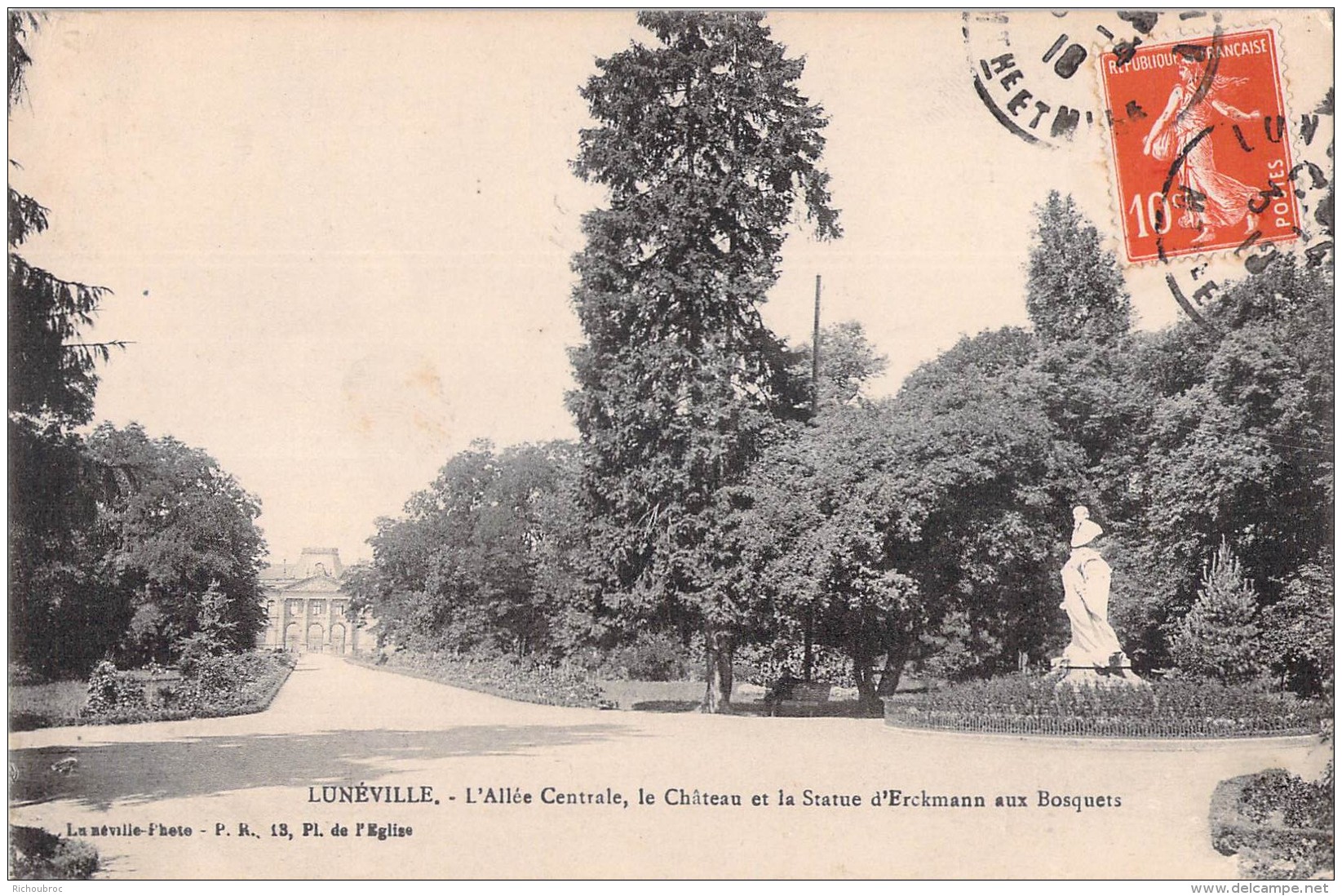 54 LUNEVILLE L ALLEE CENTRALE LE CHATEAU ET LA STATUE D ERCKMANN AUX BOSQUETS - Luneville