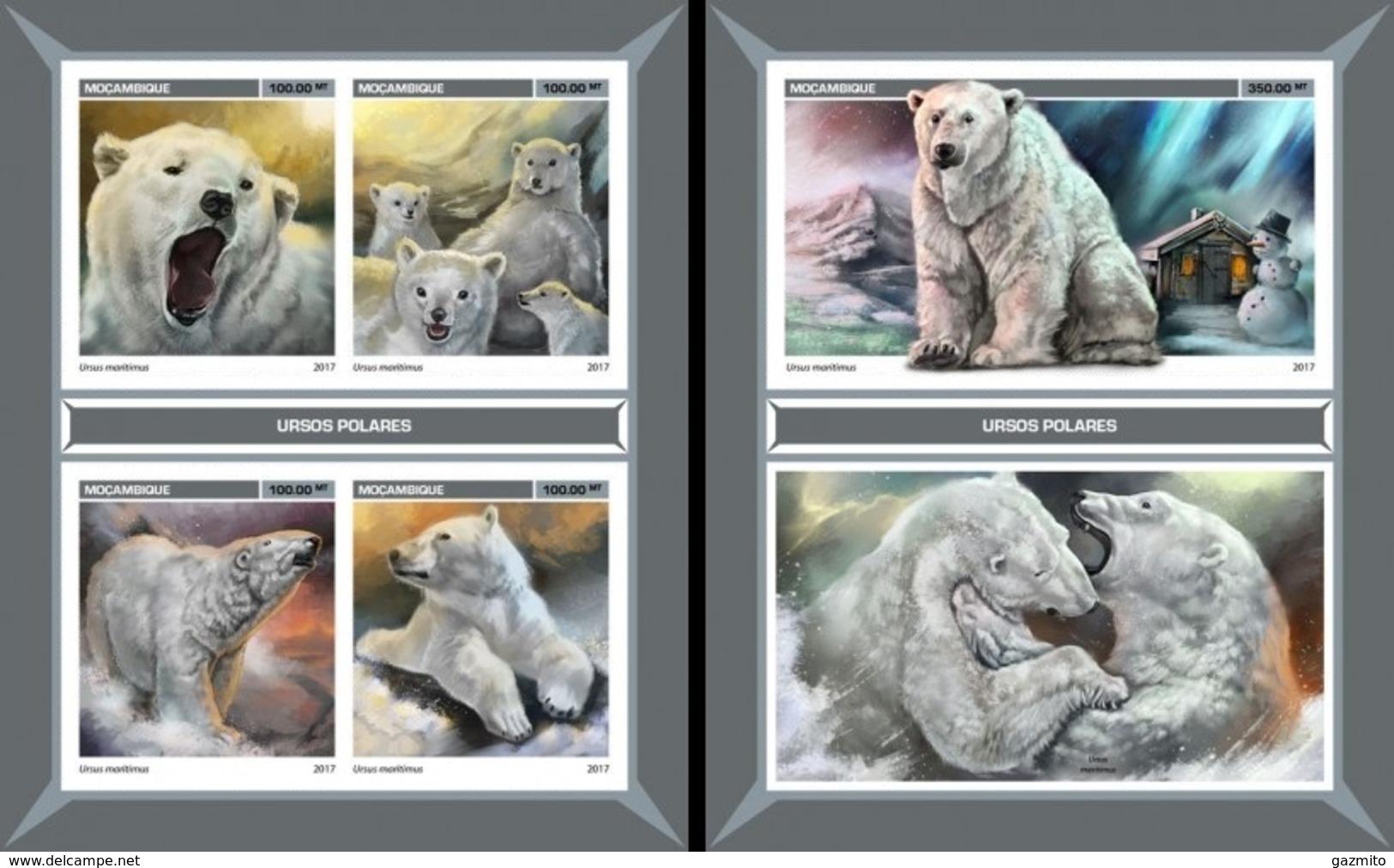 Mozambico 2017, Animals, Polar Bears, 4val In BF +BF IMPERFORATED - Arctic Tierwelt