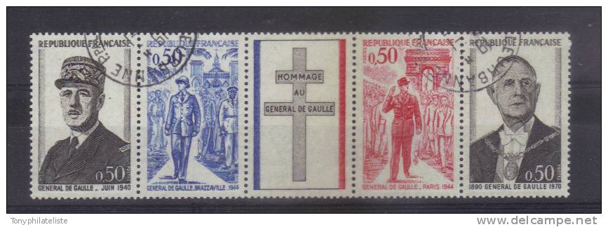 France Général De Gaulle Oblitéré N°1698A  Bande 4 Timbres Avec Croix De Lorraine - Used Stamps