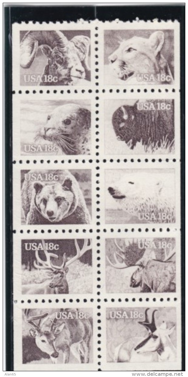 Sc#1889a, American Wildlife Regular Issue Booklet Pane Of 10, 1981 Stamps - Unused Stamps