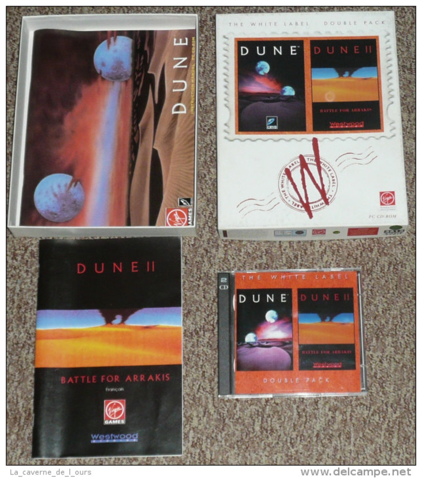 Retrogaming Retro Gaming Rare Ancien Coffret 2 Jeux De PC Virgin, DUNE 1 & 2 II En Boite, Notice Battle For Arrakis, Box - Jeux PC