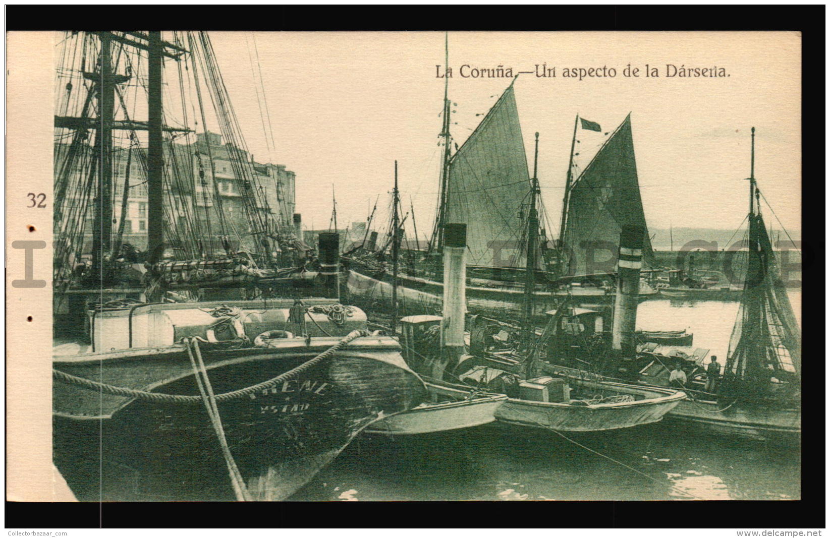 Darsena Llena De Botes Barcos Coru&ntilde;a Galicia Espa&ntilde;a Tarjeta Postal Vintage Original C1900 POSTCARD  CPA AK - La Coruña