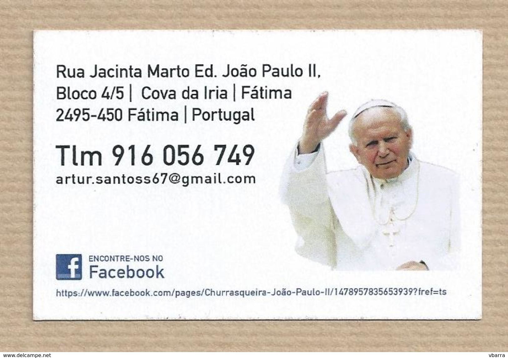 Advertising Card - Restaurant John Paul II Fatima - Portugal - Advertising