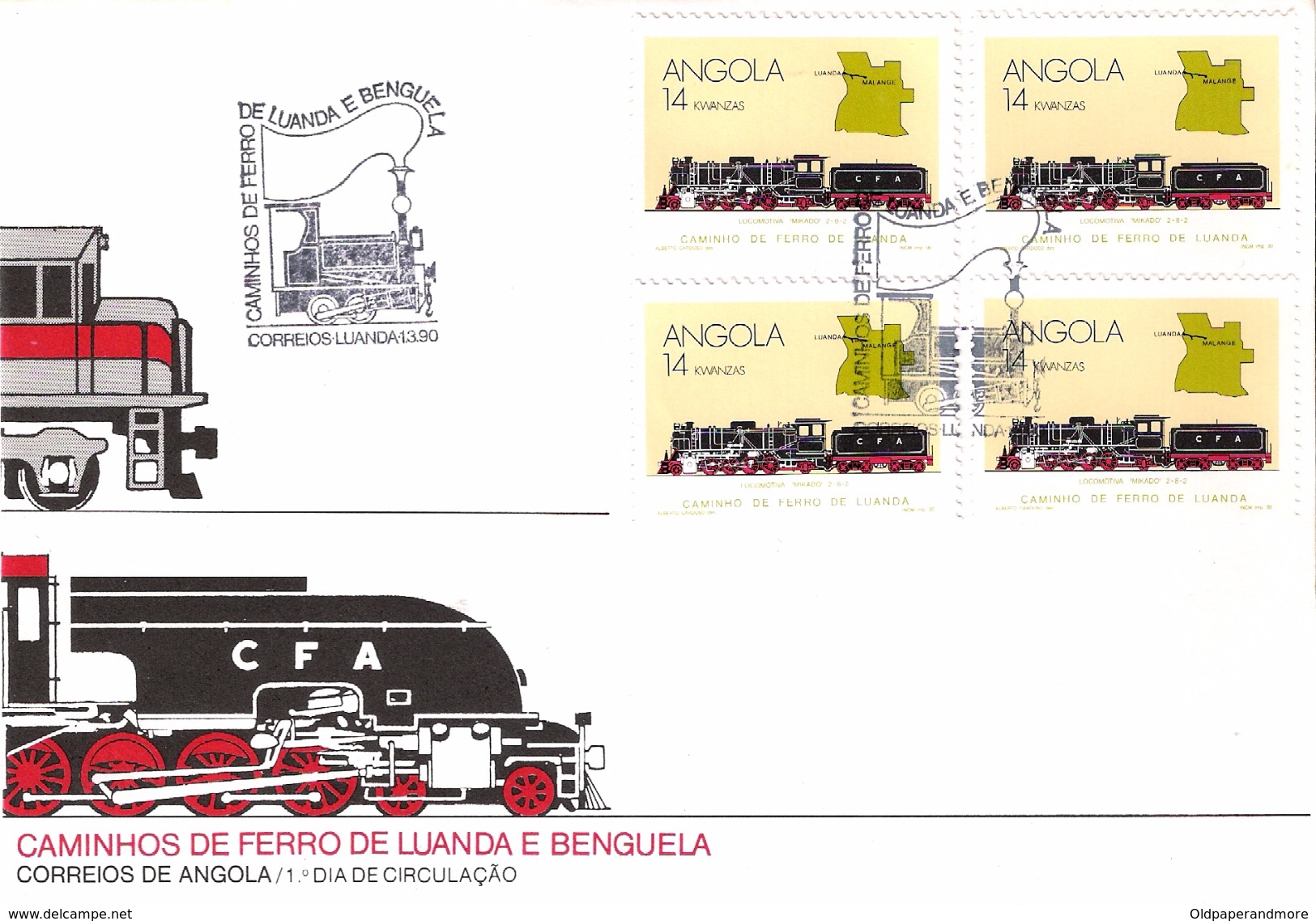 ANGOLA FIRST DAY COVER RAILWAYS OF LUANDA AND BENGUELA - TRAIN TRAIN´S - Angola