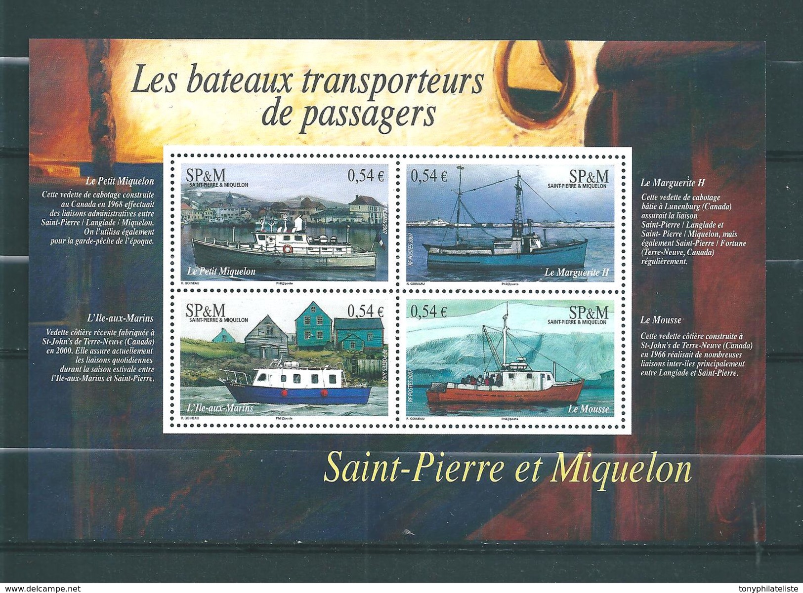 Bloc N°12  De St Pierre Et Miquelon De 2007  Neufs ** - Hojas Y Bloques