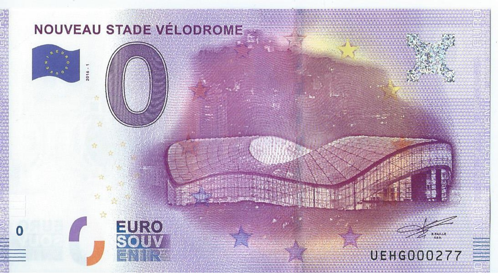 2016 BILLET TOURISTIQUE 0 Euro   Marseille Nouveau Stade Velodrome     Dpt 13 Petit  Numero 277 Epuise Rare  Port 1.20 - Essais Privés / Non-officiels