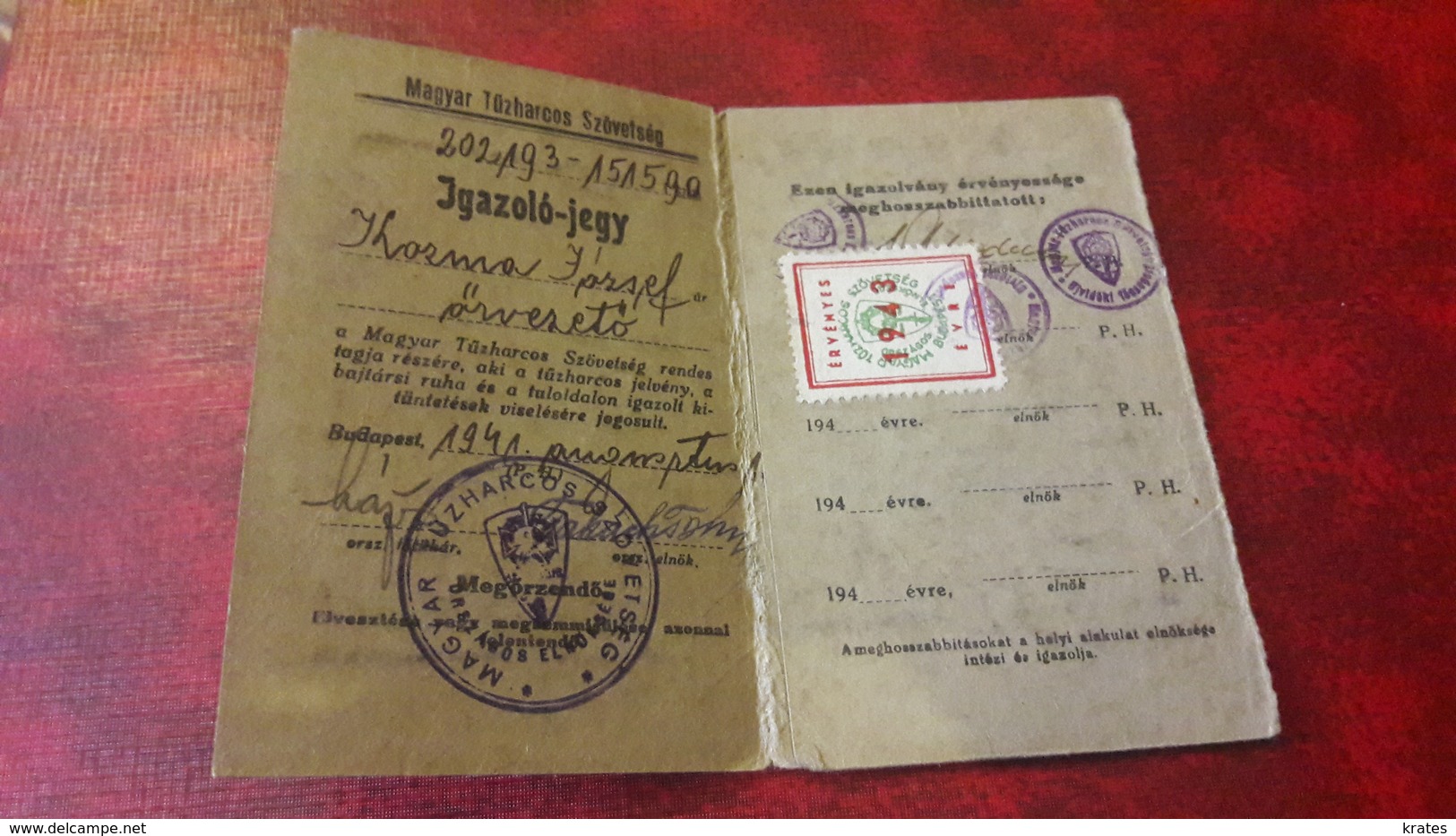 Old Personal Document - Hungary, Igazolo-jegy  1943 - Autres & Non Classés