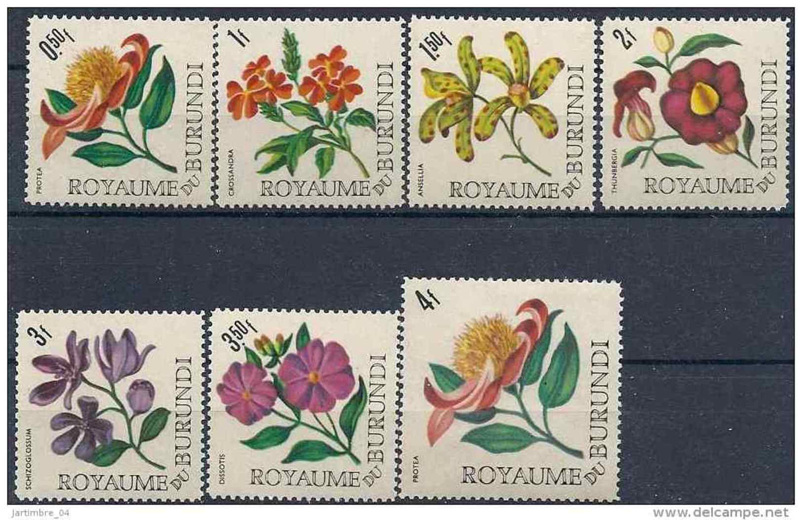 1966 BURUNDI 172-78** Série Courte Fleurs - Nuovi