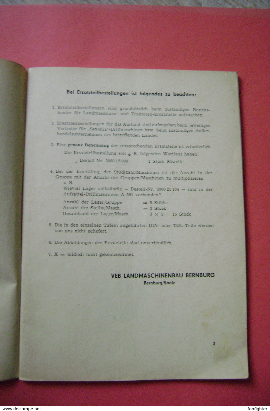 Ersatzteil-Liste Zur Original SAXONIA Aufsattel-Drillmaschine Typ A 591-5,00 - Bernburg/ Saale DDR 1966 - Cataloghi