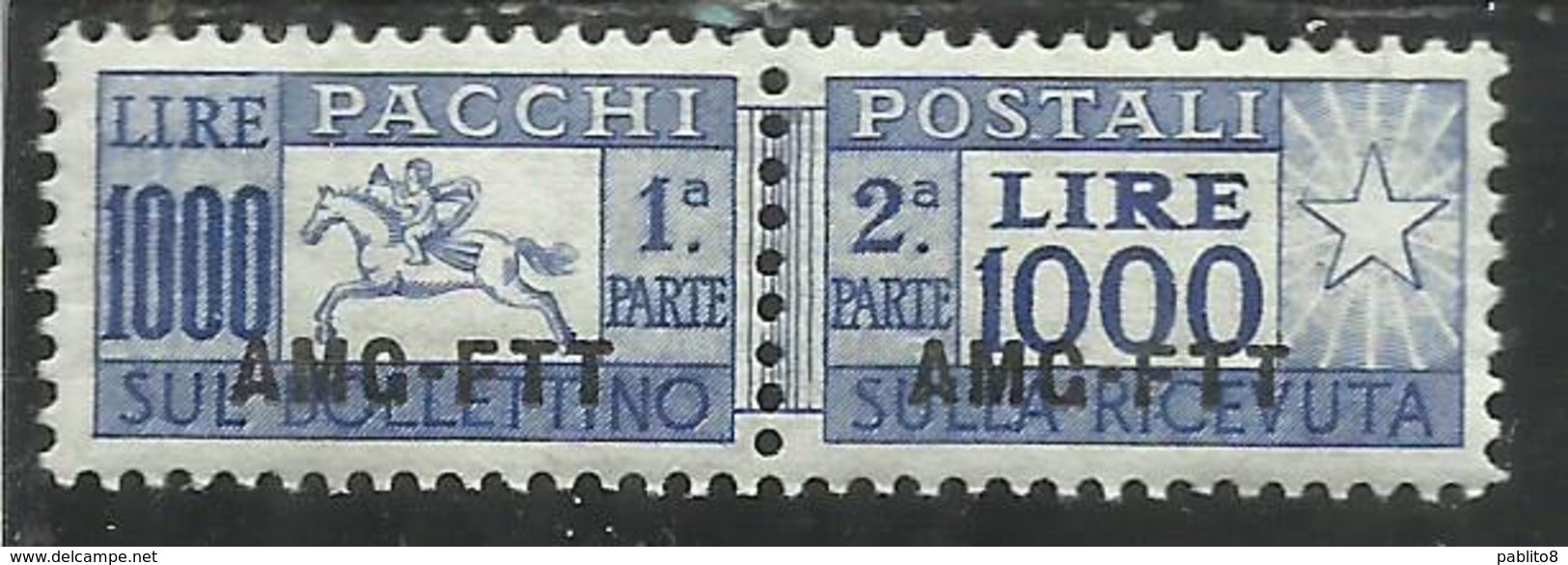 TRIESTE A 1954 AMG-FTT SOPRASTAMPATO D'ITALIA ITALY OVERPRINTED PACCHI POSTALI LIRE 1000 CAVALLINO MNH BEN CENTRATO - Colis Postaux/concession