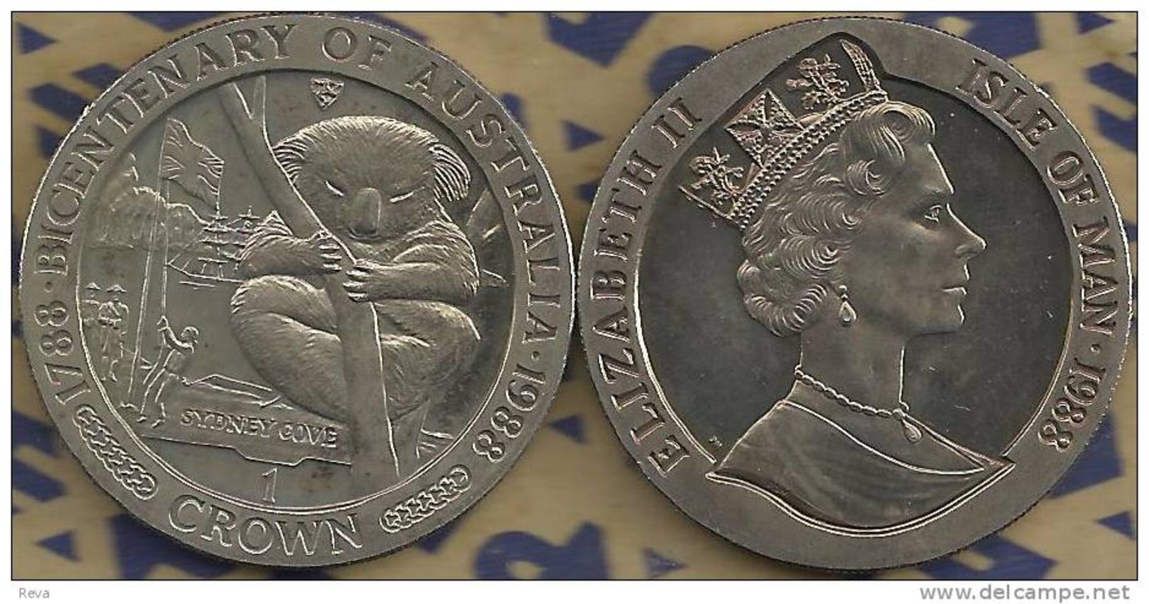 ISLE OF MAN 1 CROWN KOALA ANIMAL 200 YEARS AUSTRALIA FRONT QEII HEAD BACK 1988 KM? UNC READ DESCRIPTION CAREFULLY !!! - Isle Of Man