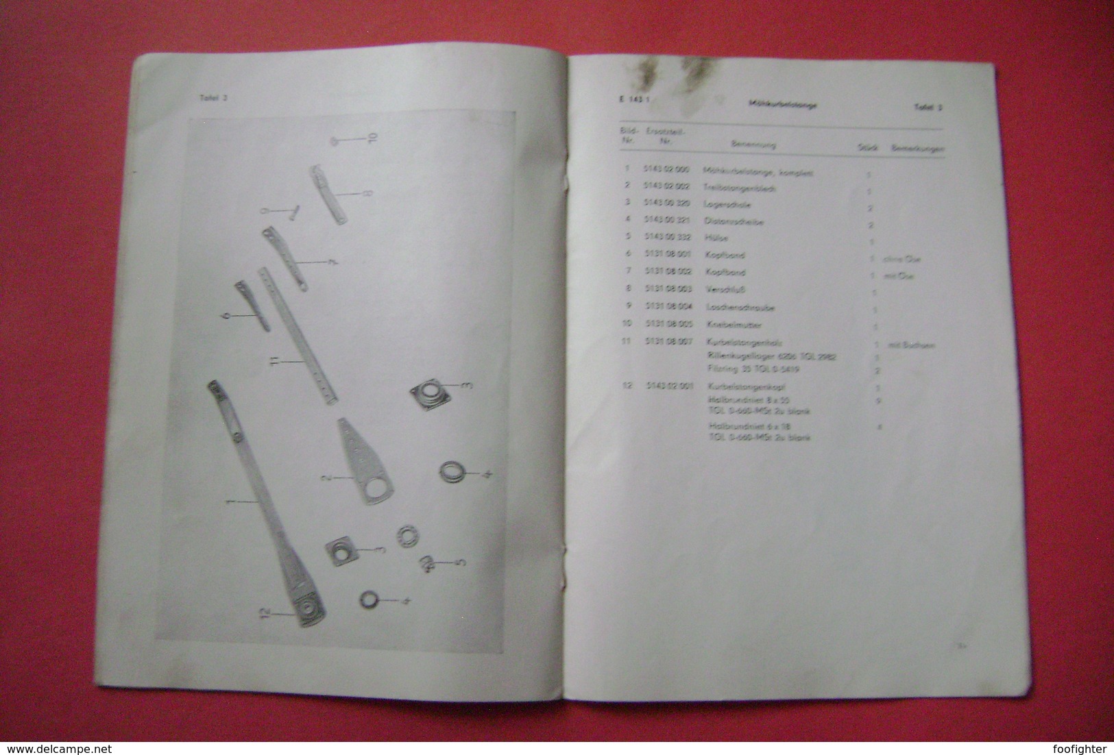 Ersatzteil-Katalog für ANBAUGERÄT Typ E 143/1 - VEB Kombinat Fortschritt Neustadt in Sachsen DDR 1965