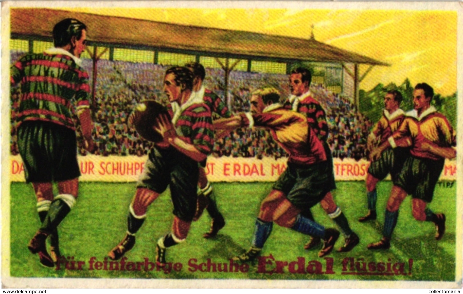 1 Folder   RUGBY   Pub Ballons L'IDEAL Rugby-Balls 2 Trade Cards Chromo Erdal 1 Match Box Label Boite Allumettes