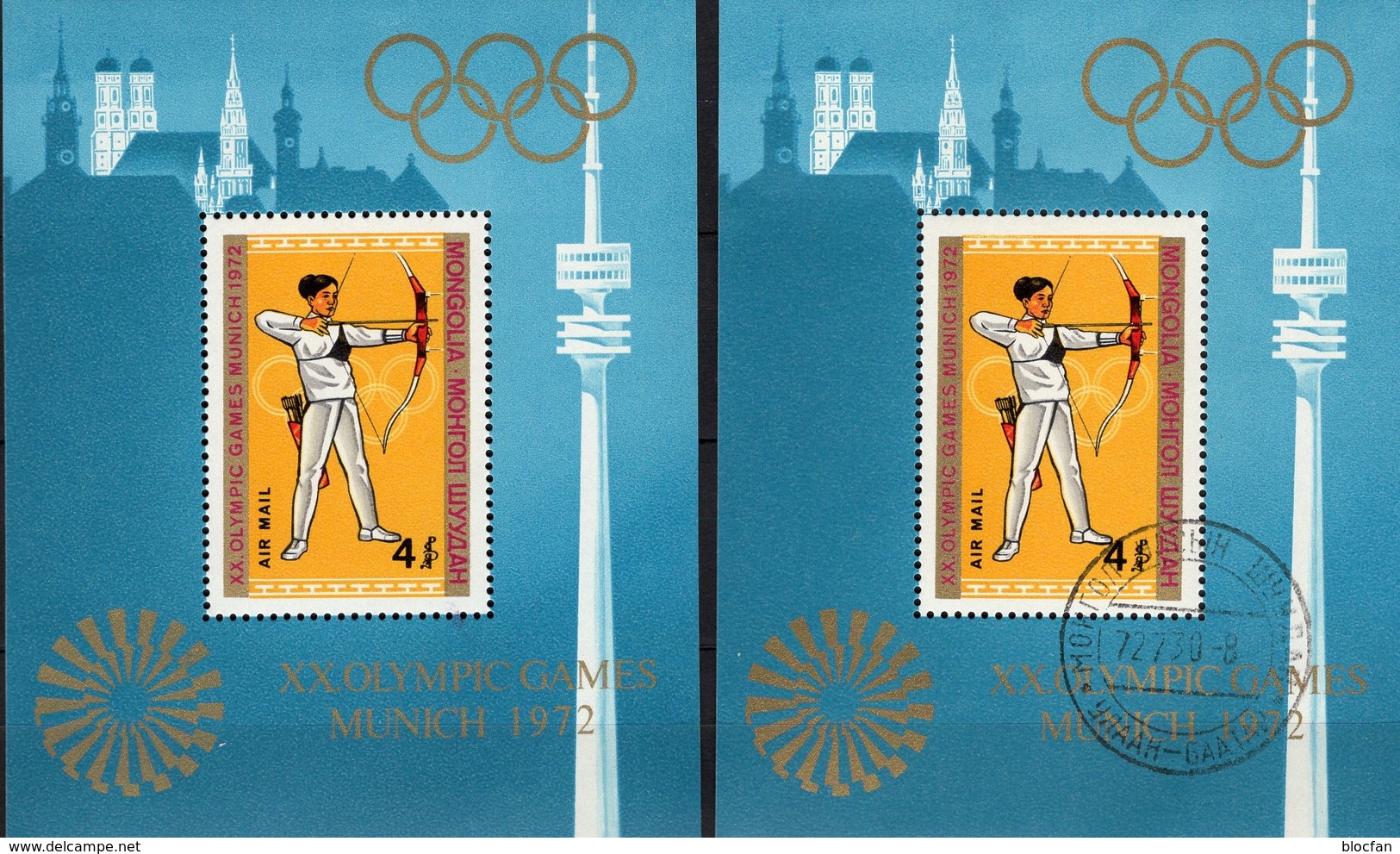 Sommer-Olympiade München 1972 Mongolei Blocks 29 **/o 14&euro; Bogenschießen Hoja Sport Blocs Olympic Sheets Bf Mongolia - Mongolia