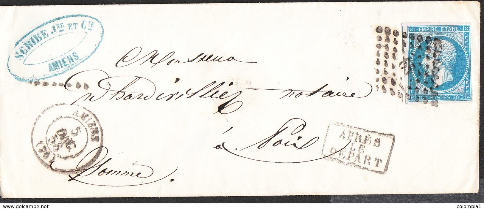 Enveloppe De AMIENS Du 5 DEC 1858 Via Foix (somme) CACHET APRES LE DEPART - 1849-1876: Periodo Clásico