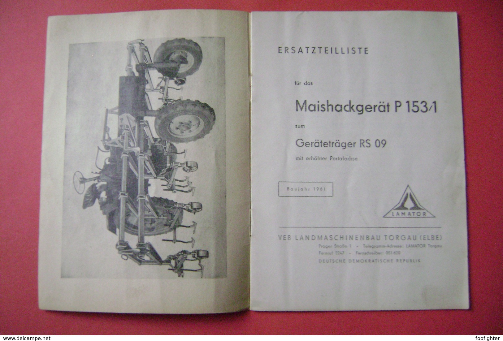 Ersatzteiliste Für Das MAISHACKGERÄT P 153/1 Zum Geräteträger RS 09 - VEB Landmaschinenbau Torgau DDR 1961 - Catalogues