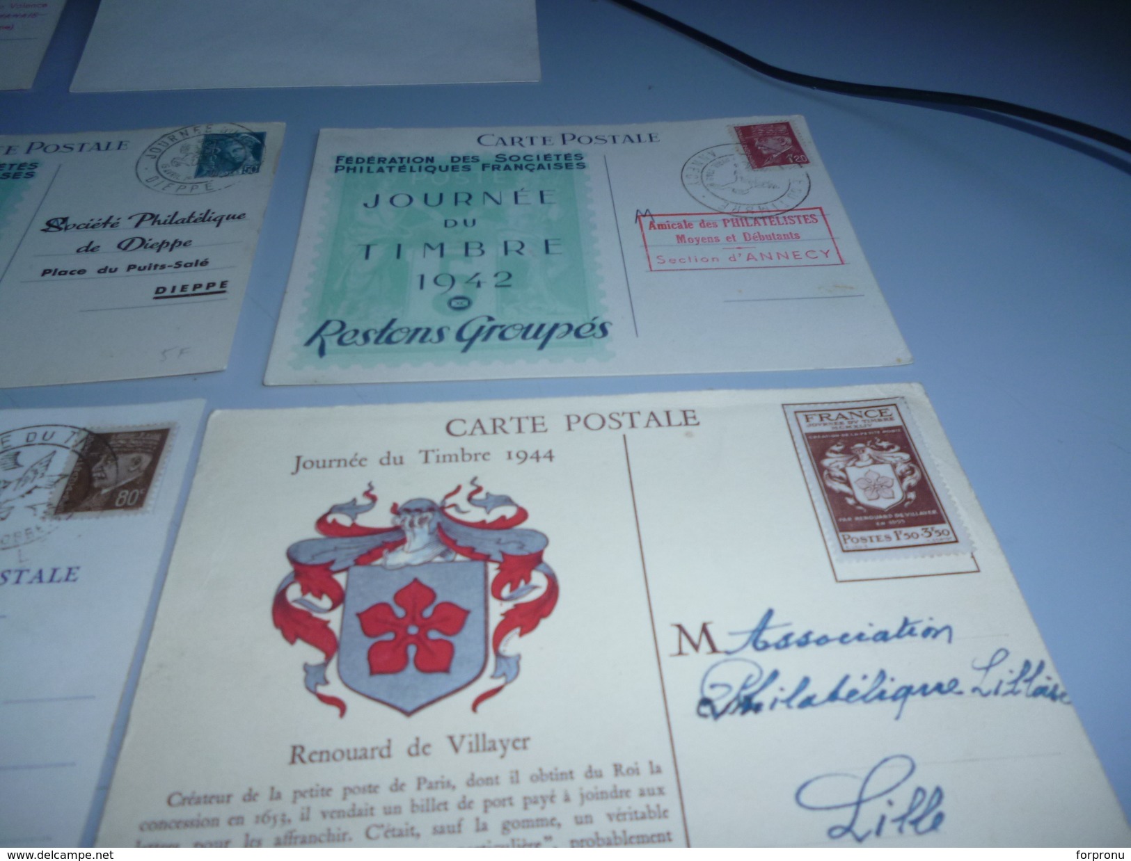 9 CARTES JOURNEE DU TIMBRE 1942  //  1943  //  1944  DIVERS VILLES - Stamp's Day