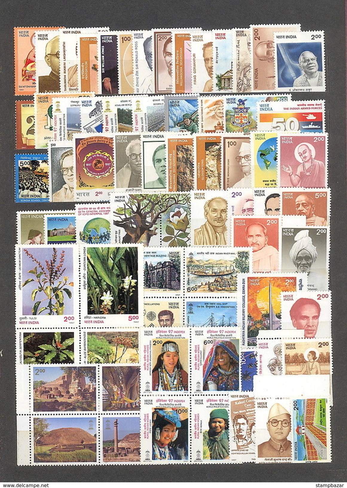 India 1997 Inde Indien Complete Full Set  Year Pack 71 Stamps With Se-tenants Fine MNH Condition - Années Complètes