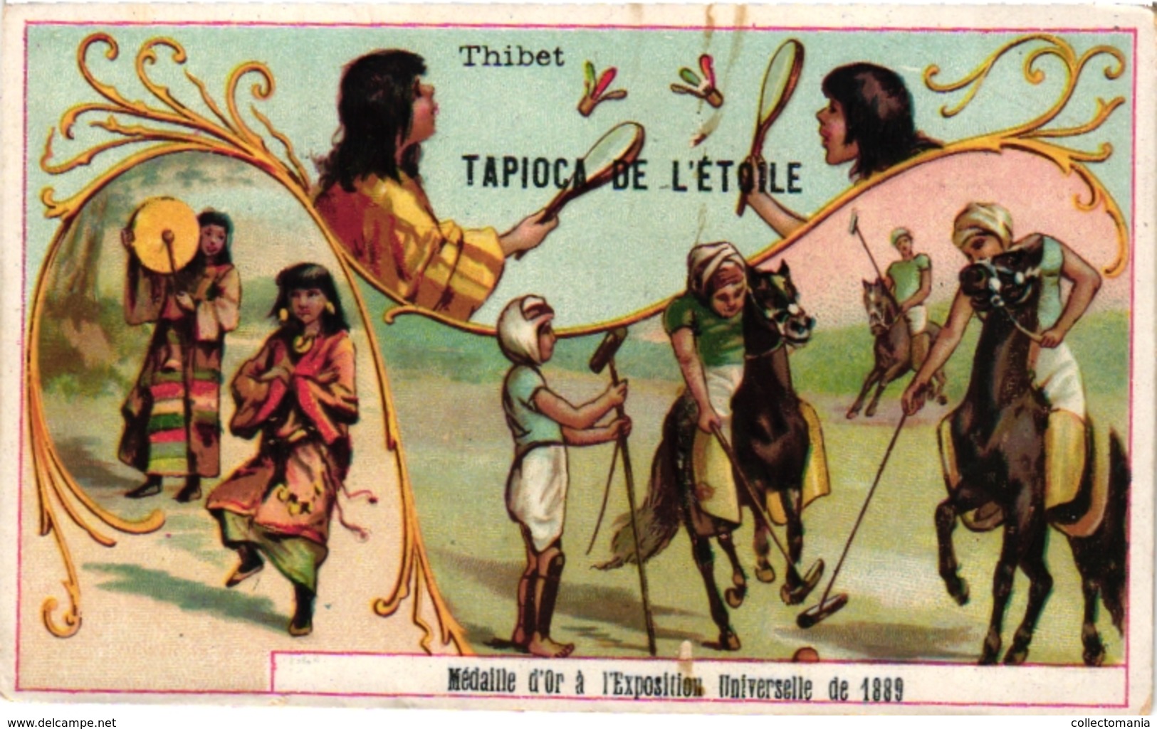 1 Trade Card Chromo  POLO On Horse Badminton  Pub Tapioca  C1899 THIBET - Paracaidismo