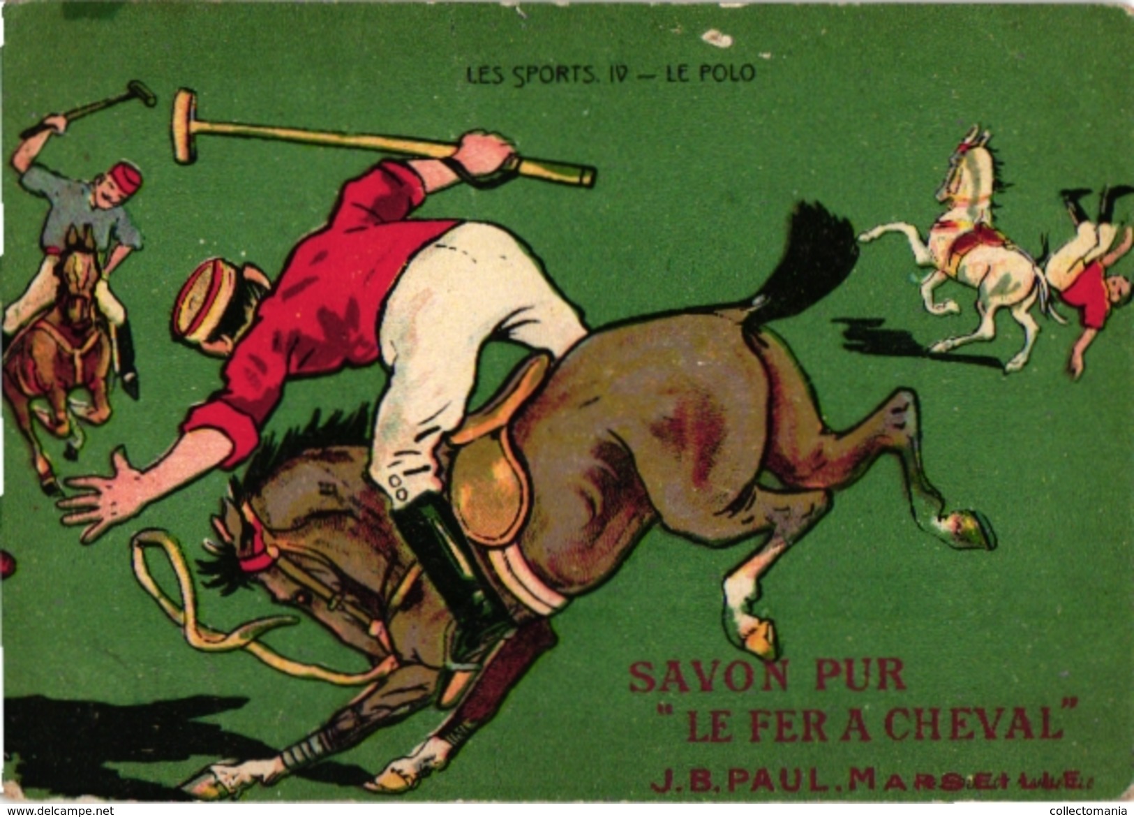 3 Trade Cards Chromo  POLO On Horse Badminton  Pub  Choc Meurisse Savon Le Fer à Cheval La Kabiline 2 Match Box Label - Parachutisme