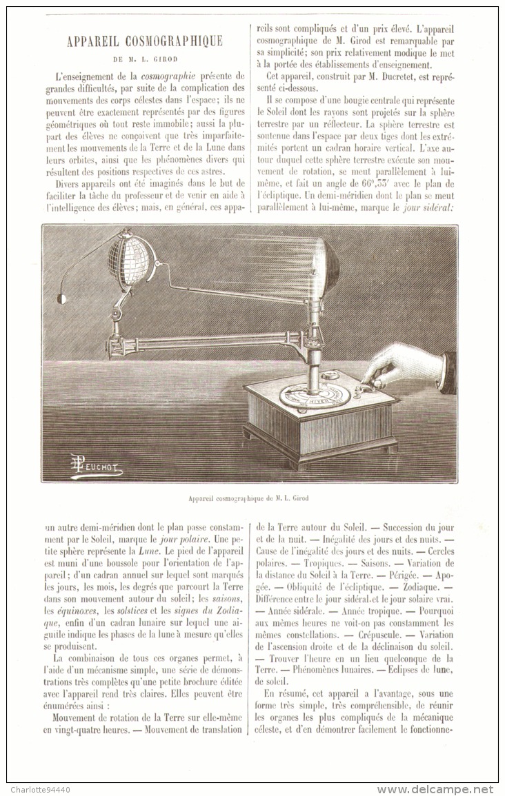 APPAREIL COSMOGRAPHIQUE De M.L GIROD    1887 - Astronomie