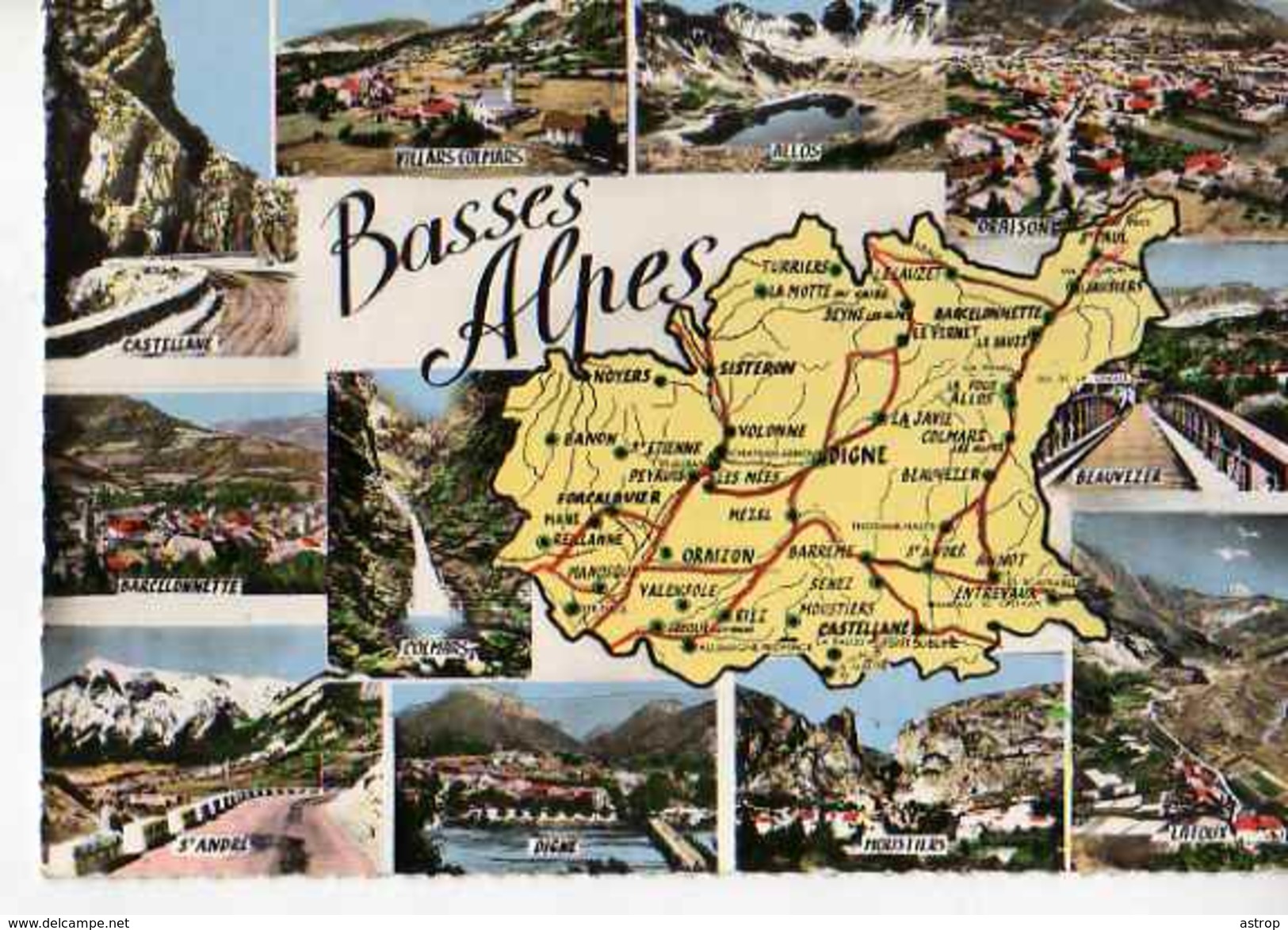 04 BASSES ALPES Carte Département (Villars Colmar, Allos, Oraison, Beauvezer, Lafoux, St André, Moustiers...) - Autres & Non Classés