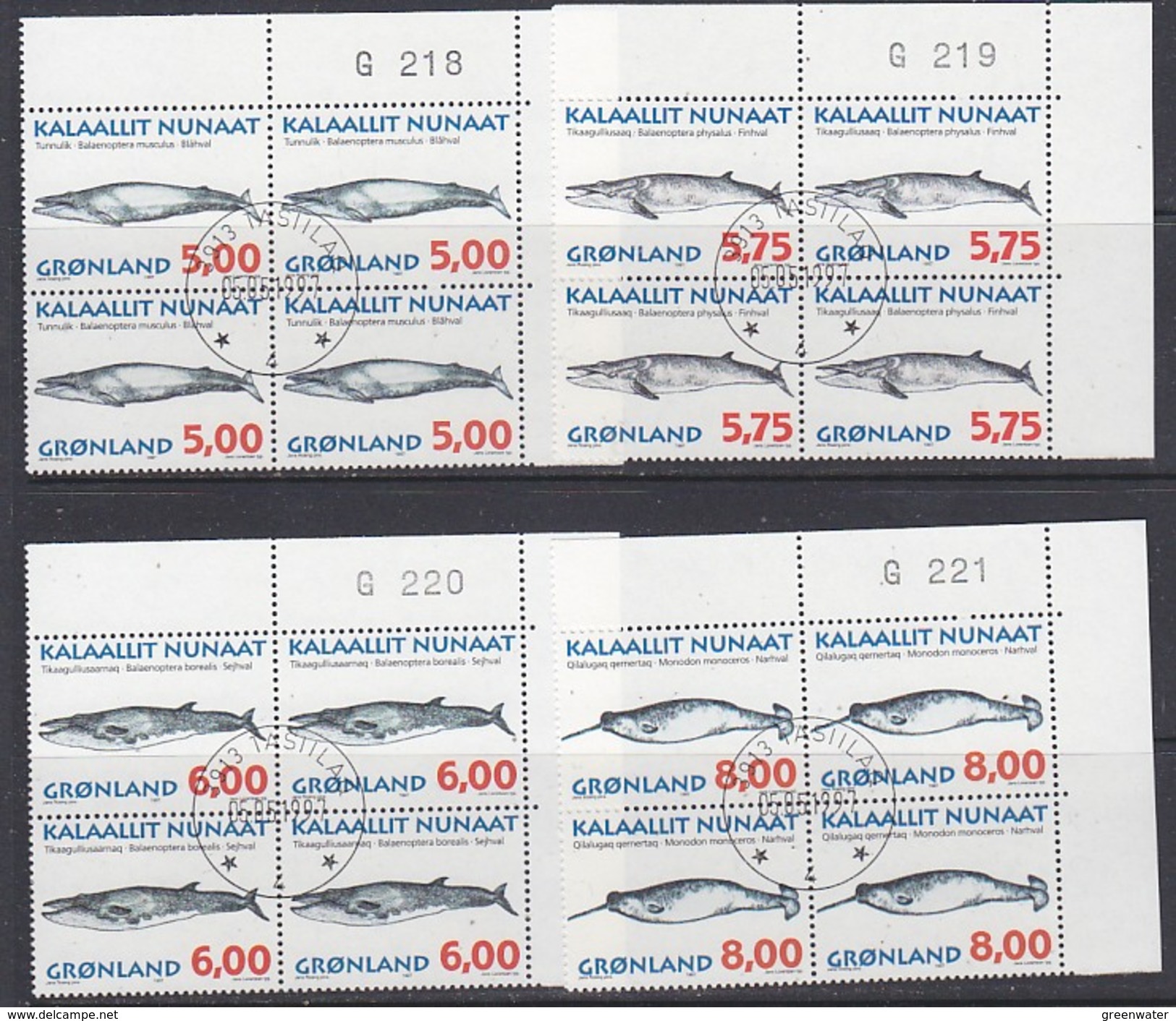 Greenland 1997 Whales 4v Used  Bl Of 4 (corner), Sheet Number  (35127) Stamps With Full Gum - Gebruikt