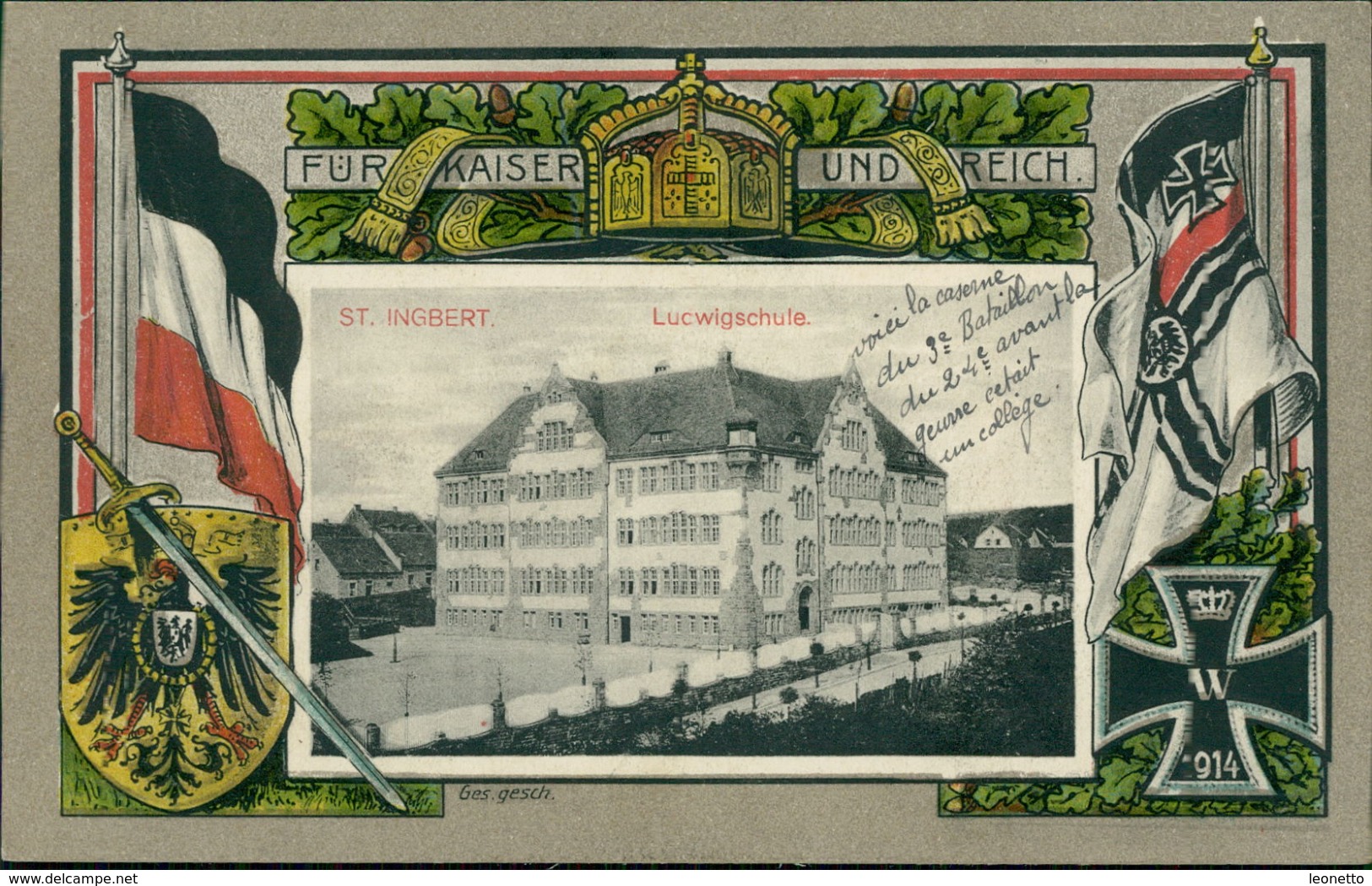 AK St. Ingbert, Ludwigschule, Für Kaiser Und Reich, Um 1919 (22998) - Saarpfalz-Kreis