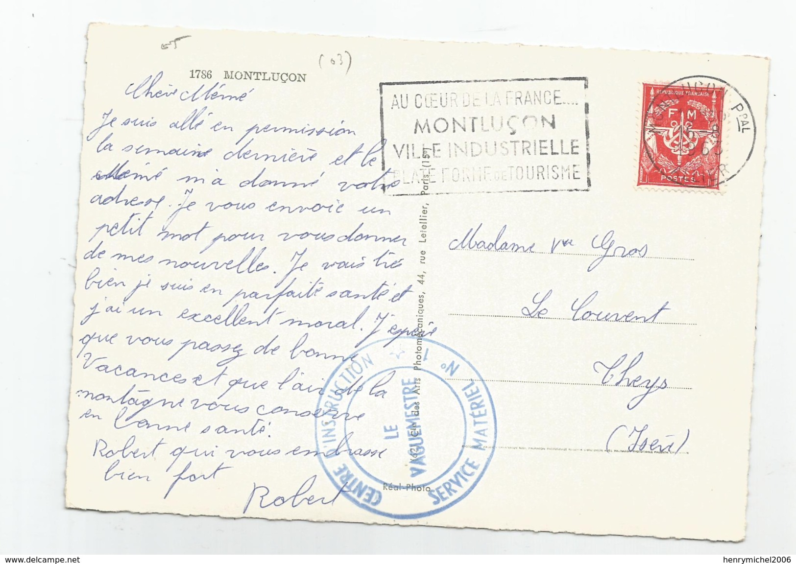 Marcophilie - Allier - 03 - Montluçon Cachet Militaire Centre D'instruction N1 Service Matériel N1 Timbre Fm 1963 - Militärstempel Ab 1900 (ausser Kriegszeiten)