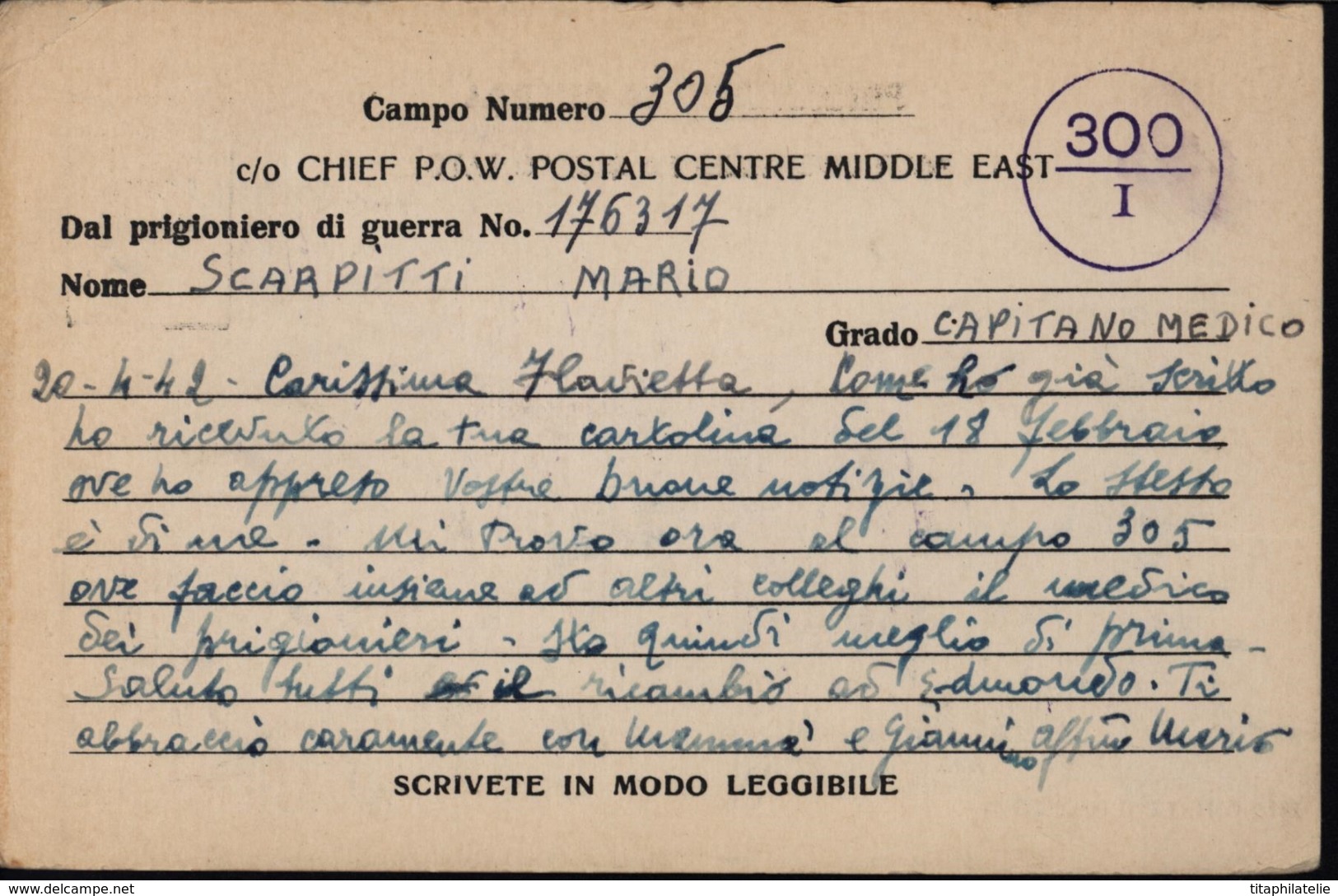 Guerre 39/45 Prisonnier Italien Des Anglais Camp 305 El Kassassin Egypte Certainement Ex Afrika Korps Censure FP - Other & Unclassified