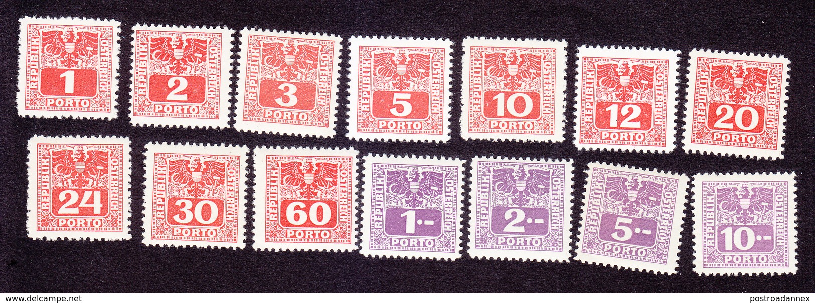 Austria, Scott #J175-J188, Mint Never Hinged, Postage Due, Issued 1945 - Postage Due