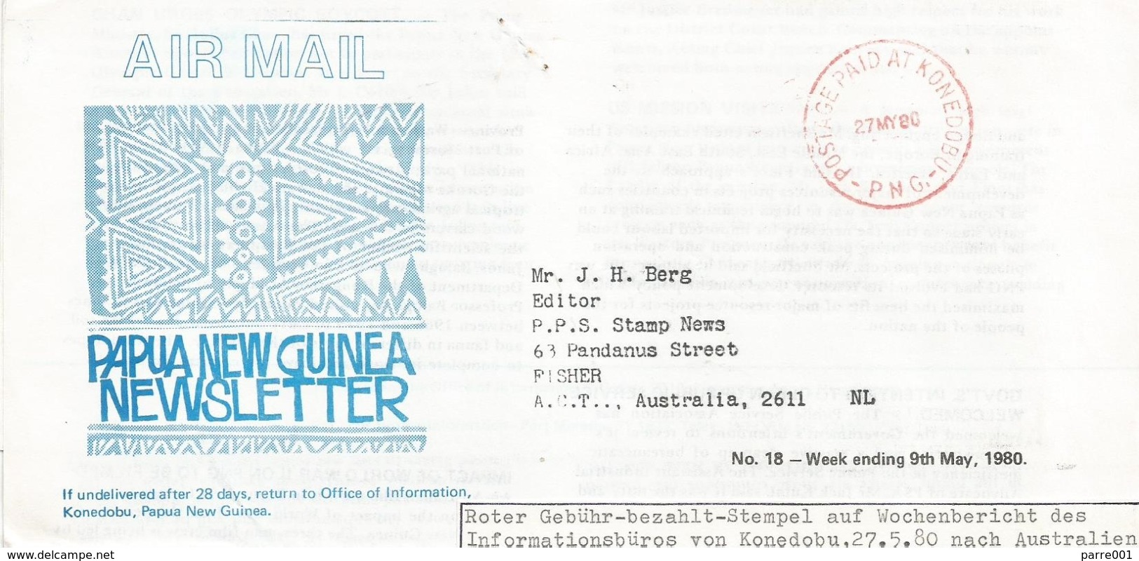 Papua New Guinea 1980 Konedobu Unfranked Postage Paid Cover - Papoea-Nieuw-Guinea