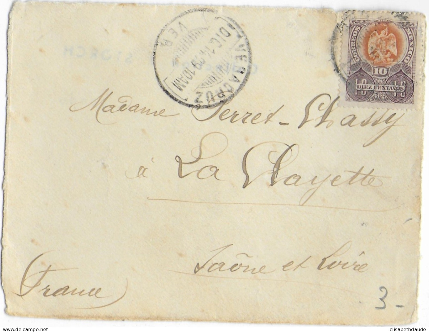 MEXIQUE - 1899 - YVERT N°184 Sur DEVANT DE LETTRE De VERACRUZ => LA CLAYETTE (SAONE ET LOIRE) - Mexique