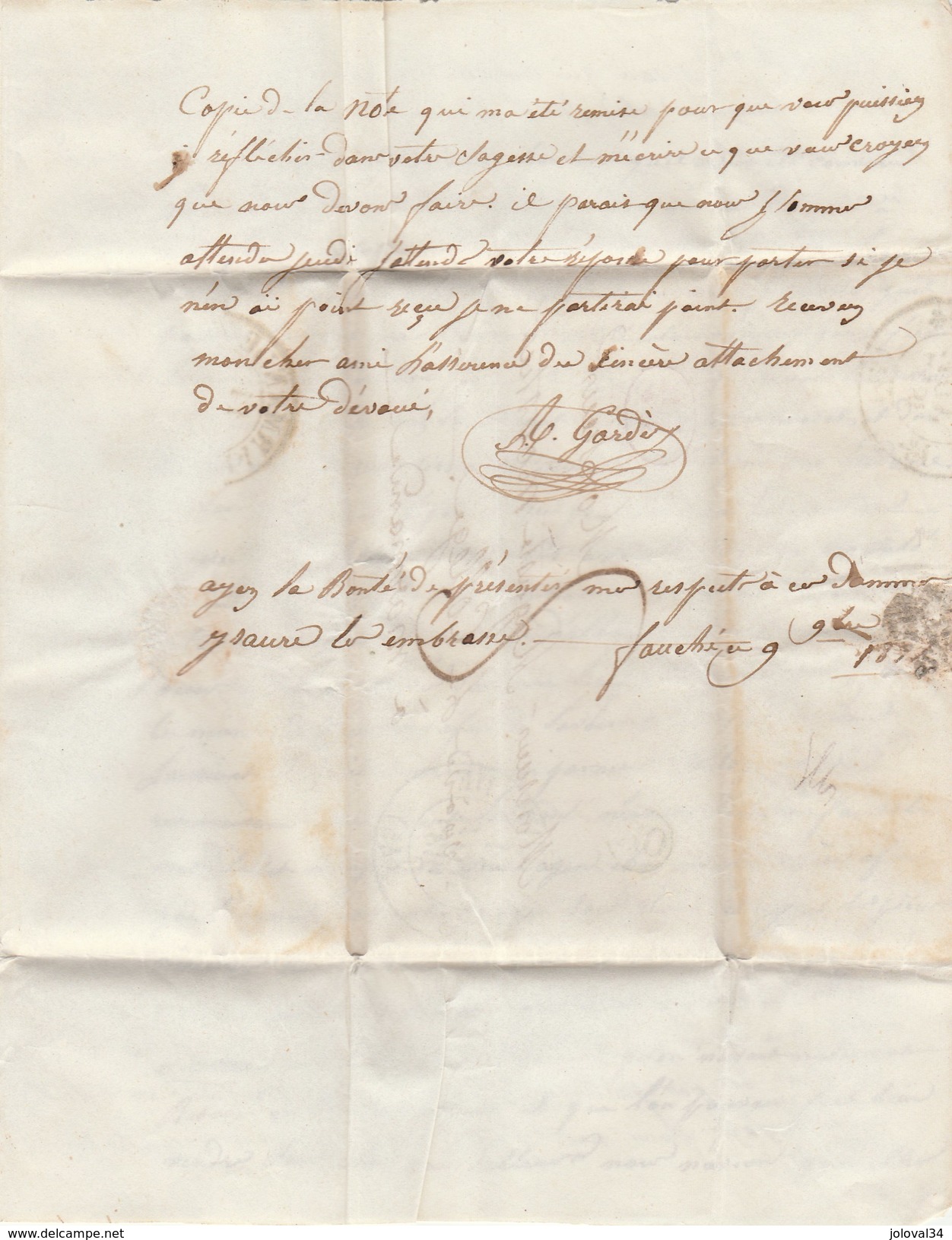 Lettre Cachet STE LIVRADE Lot Et Garonne 11/11/1837cachet OR Origine Rurale Taxe Manuscrite + 1 Décime Pour Marmande - 1801-1848: Precursors XIX